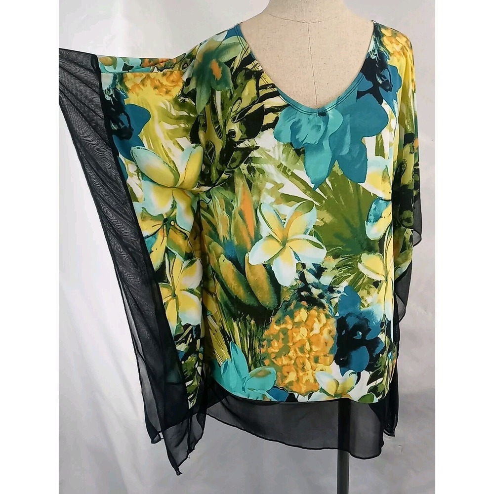 Vintage Suzie Floral Blouse Womens Large Batwing Shirt 90s Fashion Top Tropical - Picture 8 of 11